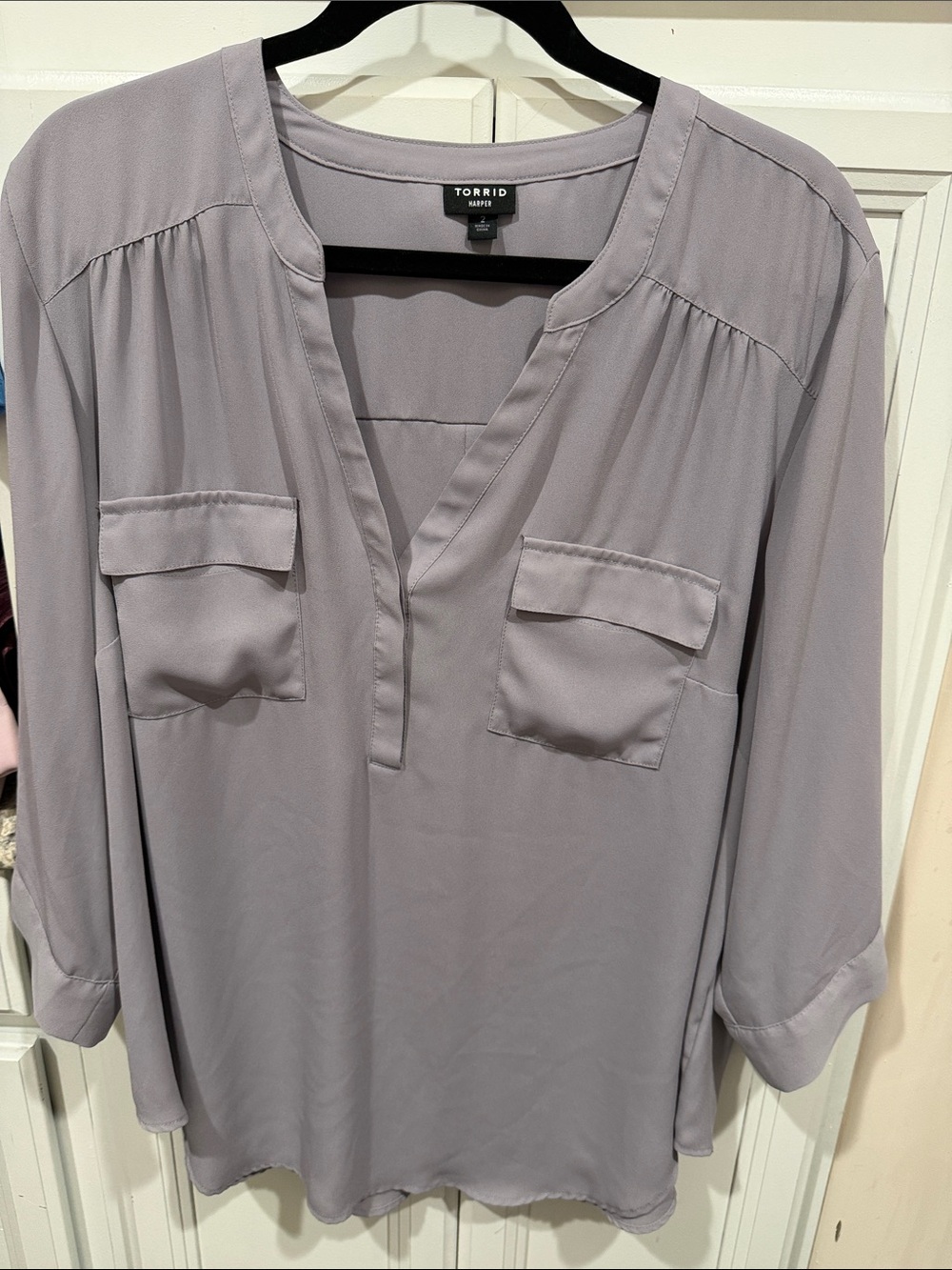 torrid Lavender-Grey V-Neck Blouse with Patch Pockets